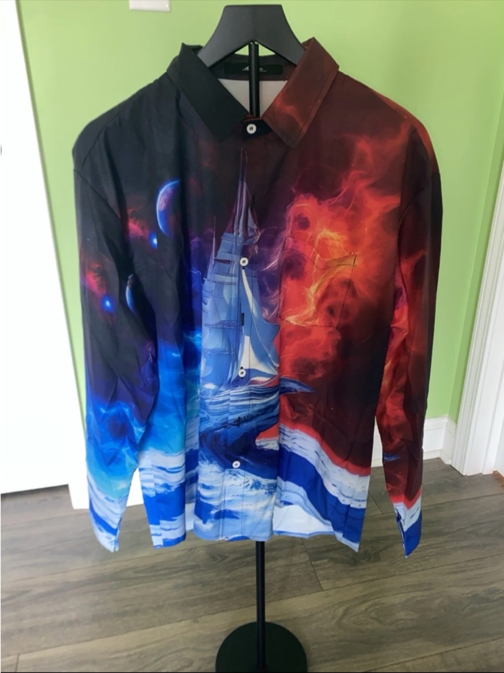 Adaychic Sailboat-Logo Button Shirt in Gradient Red & Blue